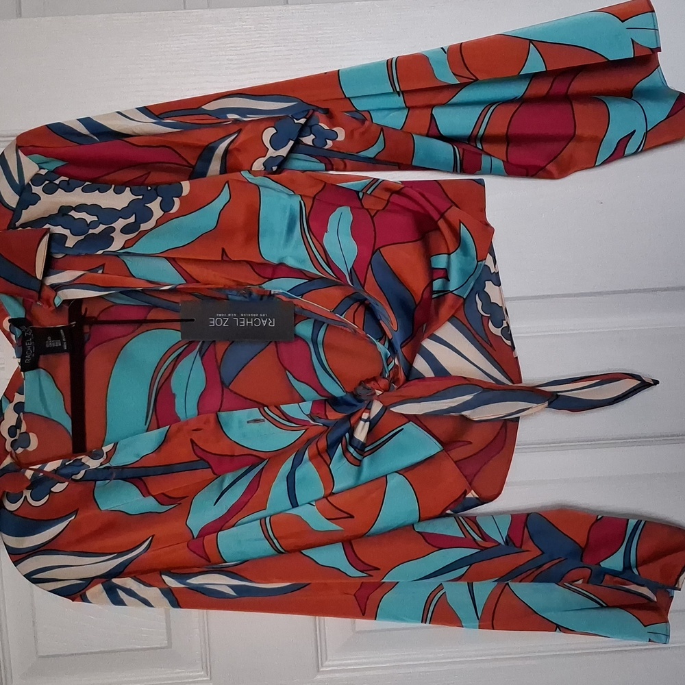 Speechless Vibrant Orange and Blue Crop Tie Up Blouse